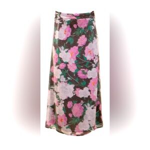 J. Peterman Roses & Sequins Floral Maxi Skirt Black Pink Size 10